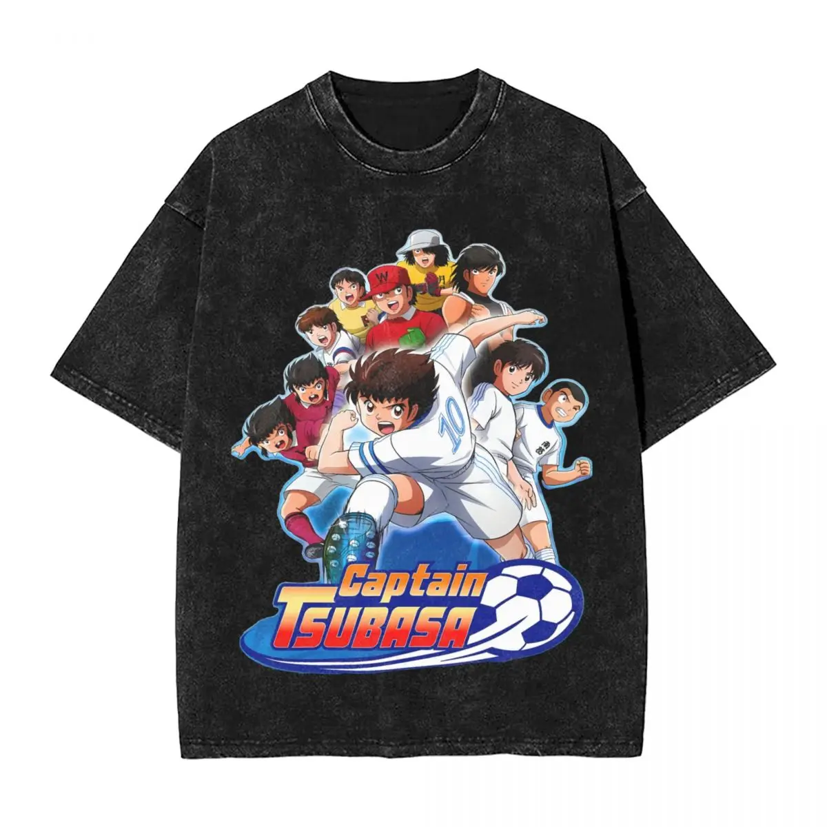 

The Captain Football Tsubasa woman Men Cotton Washed Hot stamping Print T-Shirt, Men's Summer Short Sleeve Tees