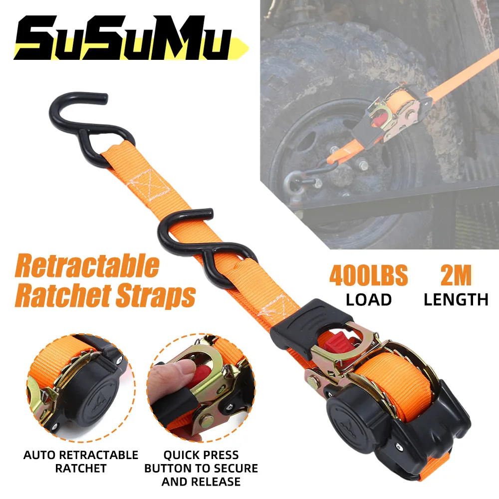 Auto Straps for Cargo Tape Retractable Belt Ratchet Strap for Load Luggage Strap Strong Ratchet Belt for Luggage Cargo Transport