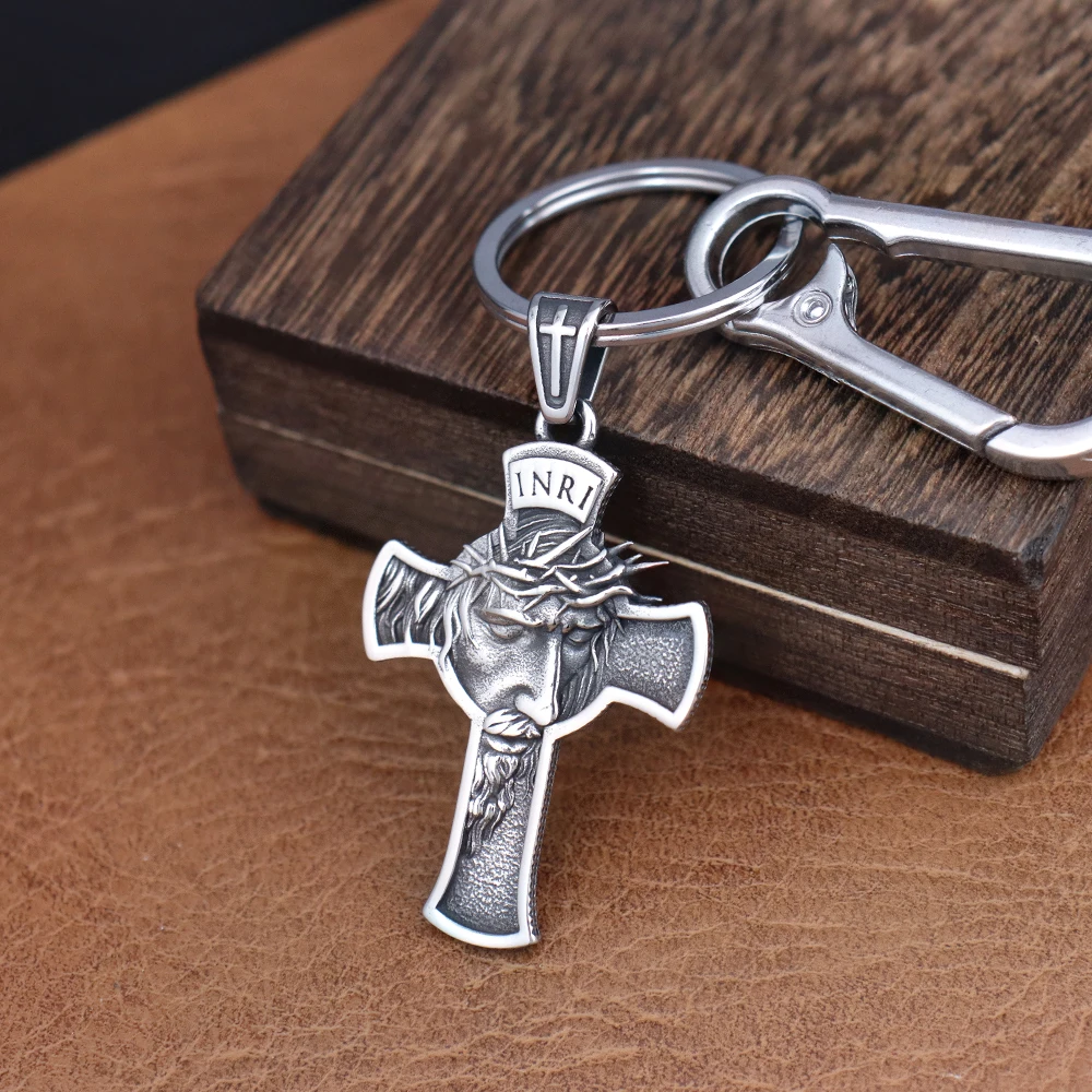 ChimClassic INRI-Porte-clés croix de Jésus pour hommes et femmes, porte-clés de voiture, pièces de porte-clés bricolage, accessoires de bijoux, acier inoxydable, mode