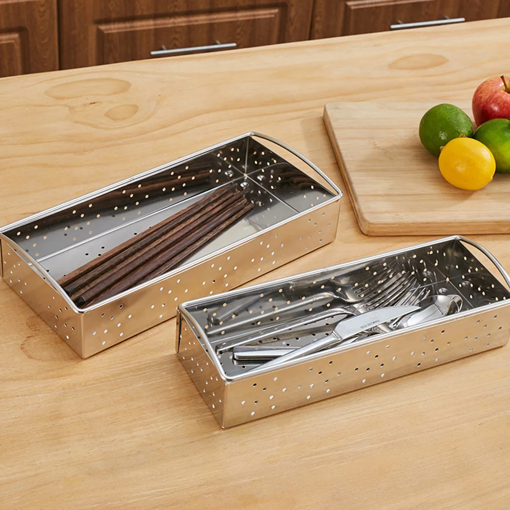 

Stainless Steel Chopstick Container Hollow Design Flatware Holder Tableware Organizer Drain Case Kitchen Utensil Storage