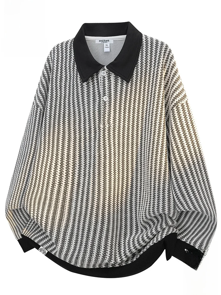 

Свитшот Paul Frank M с длинными рукавами и круглым вырезом, повседневный, свободного кроя, в полоску, осенний, удобный, из полиэфирного волокна