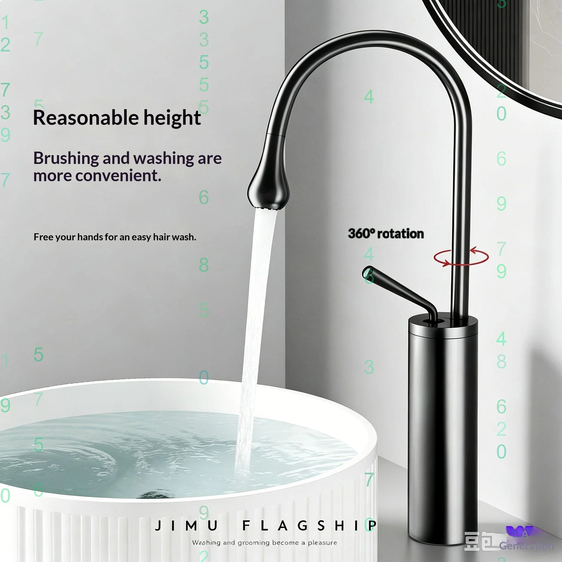 Bathroom Faucet Brass Basin Mixer Tall Gooseneck Sink Tap Hot Cold