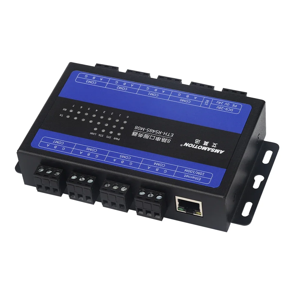 Amsamotion 8-Way RS485 to Ethernet Module RTU to TCP Serial Server for HMI Screen Industrial ETH-RS485-M08 PLC Switch
