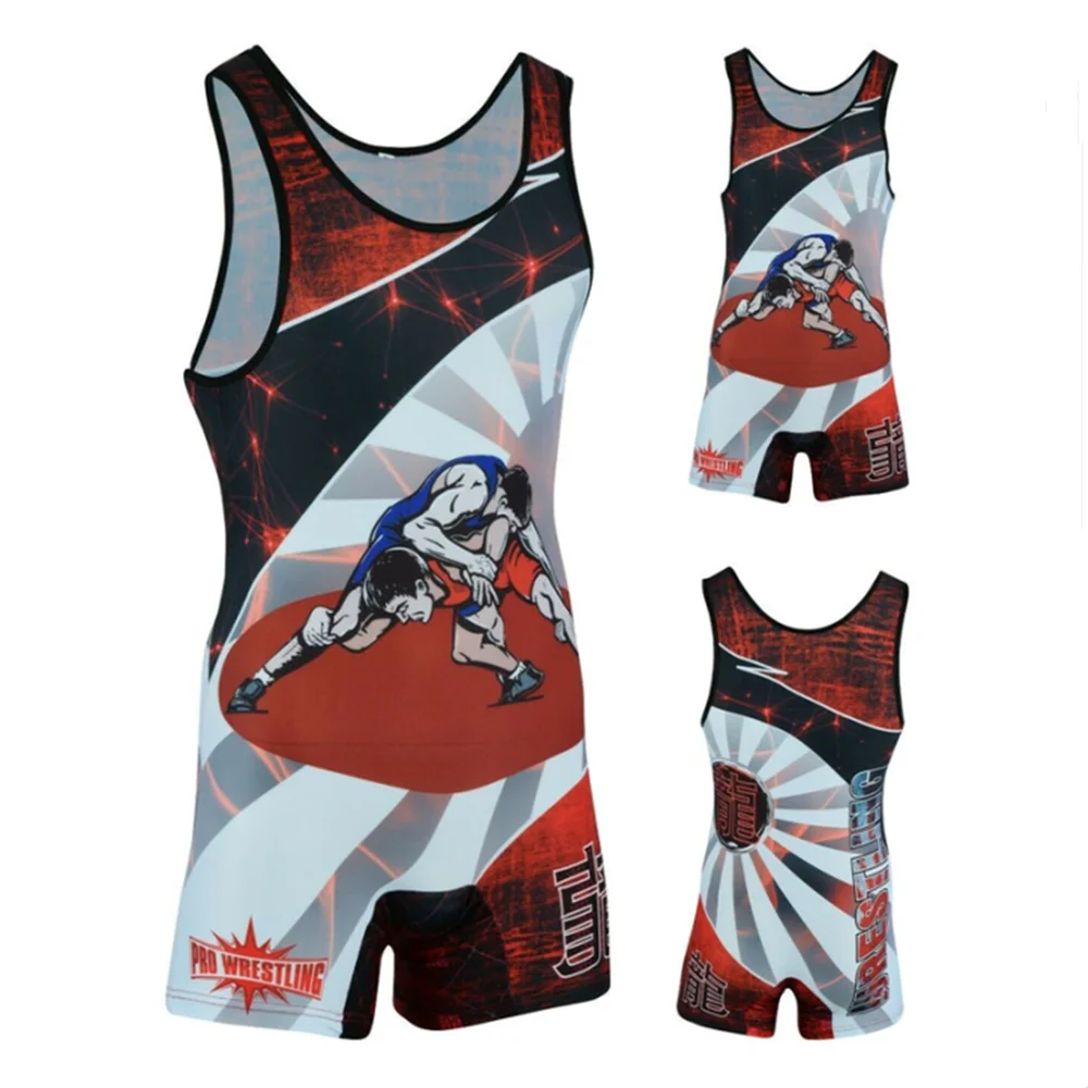 Track and field uniform Men One-piece Speedsuit Elasticity Sleeveless Wrestling Tight Strength Weightlifting Competition Clothes