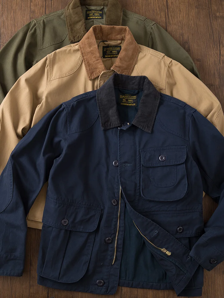 

Autumn New American Retro Multi-pocket Twill Hunting Cargo Jacket Men's Amekaji 100% Cotton Washed Corduroy Lapel Casual Coat