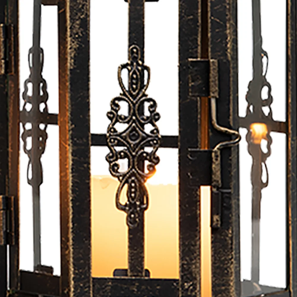 Nordic simple rural Mediterranean retro wrought iron hollow house candlestick wind lamp decoration villa bar window
