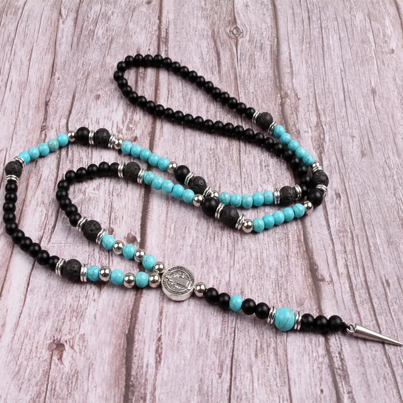 6mm Black Bead Tiger\'s eye Natural stone Long Necklace For Men