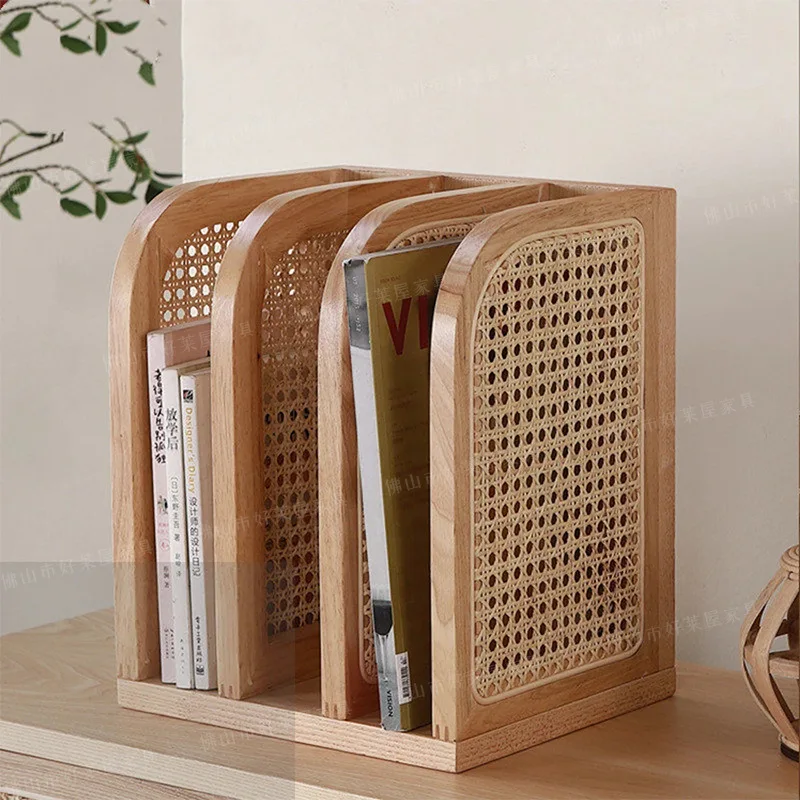 

Real Rattan Magazine Rack Black Shelf Rattan Light-Picking Bookshelf