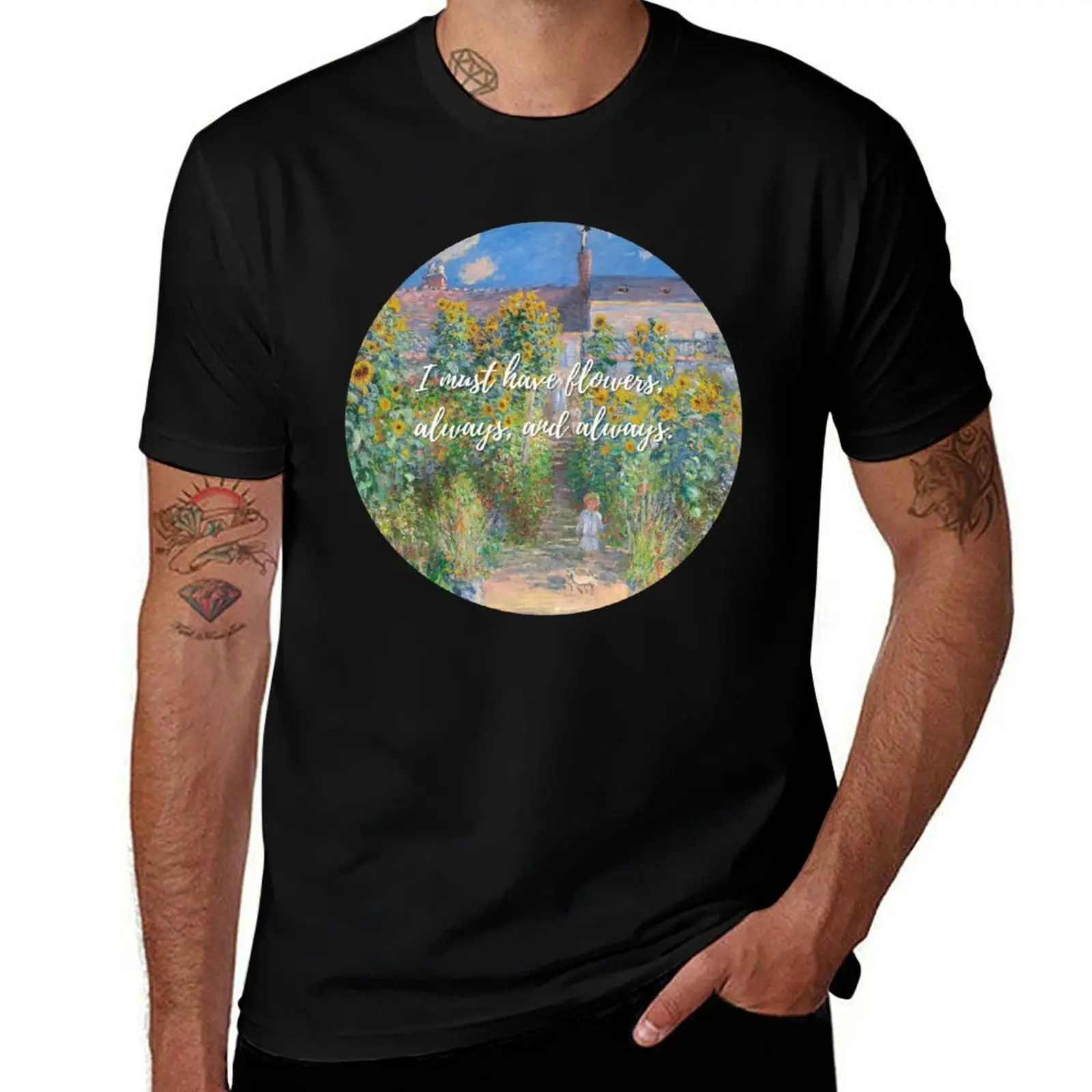 

Monet - I must have flowers, always, and always - The Artist's Garden at Vétheuil T-Shirt Casual All Match Tee Shirt for Men
