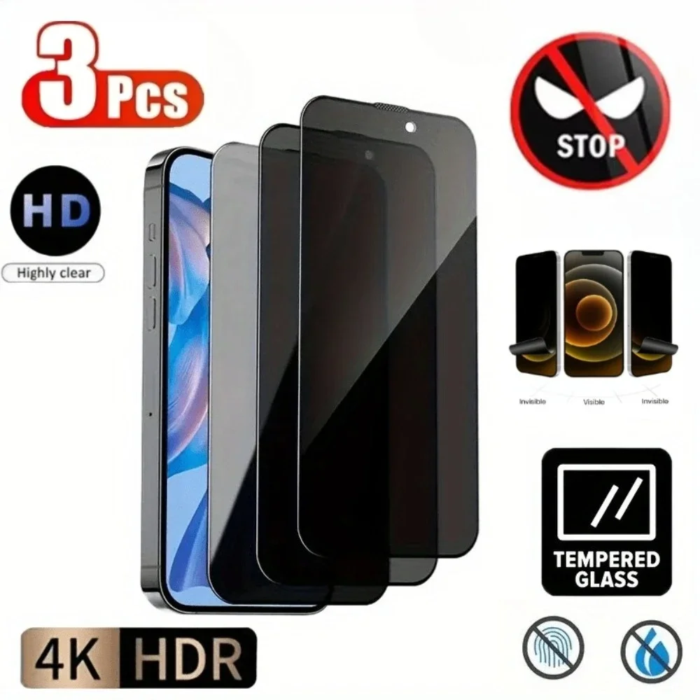 3Pcs Anti Spy Tempered Glass Film for iPhone 15 16 14 13 Pro Max 16E Screen Protector for iPhone 13 12 11 Pro 14 15 Plus XS XR