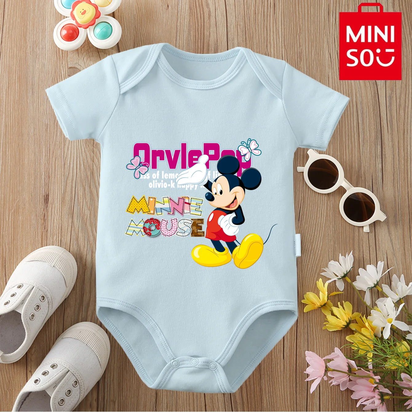 

MINISO & Disney Jointly подписанный Микки Маус милый мультяшный принт 100% хлопок детская одежда комбинезон боди для новорожденных от 0 до 12 месяцев