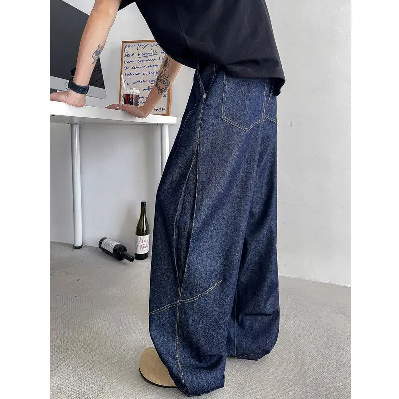 

Slimming High Waist Wide Leg Jeans Men's Loose Casual Blue Denim Spring Fashion Straight Cut Trousers Baggy Jeans 5XL-M
