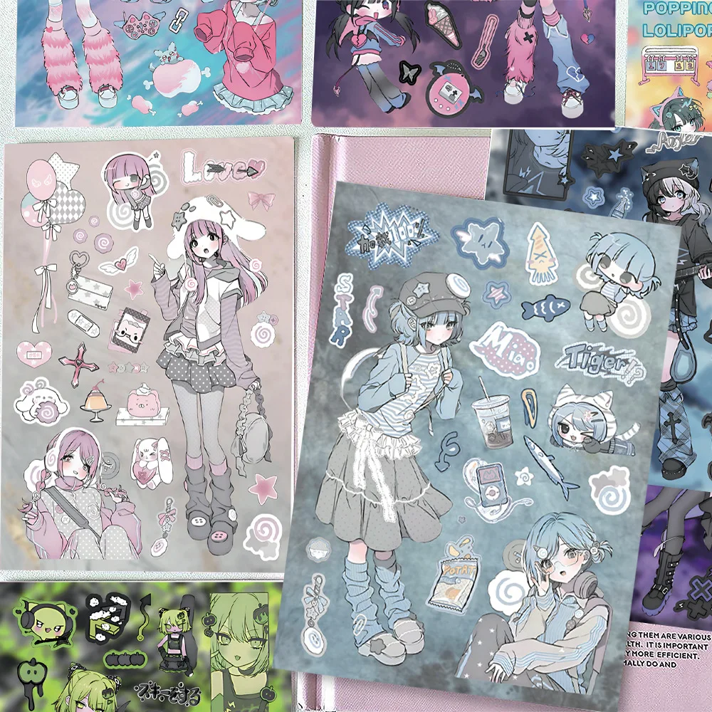 8/16/24 Sheets Sweet Asian Style Spicy Girl Anime Graffiti Stickers Landmine Girl Diy Toys For Phone Bottle Travel Bag Decals