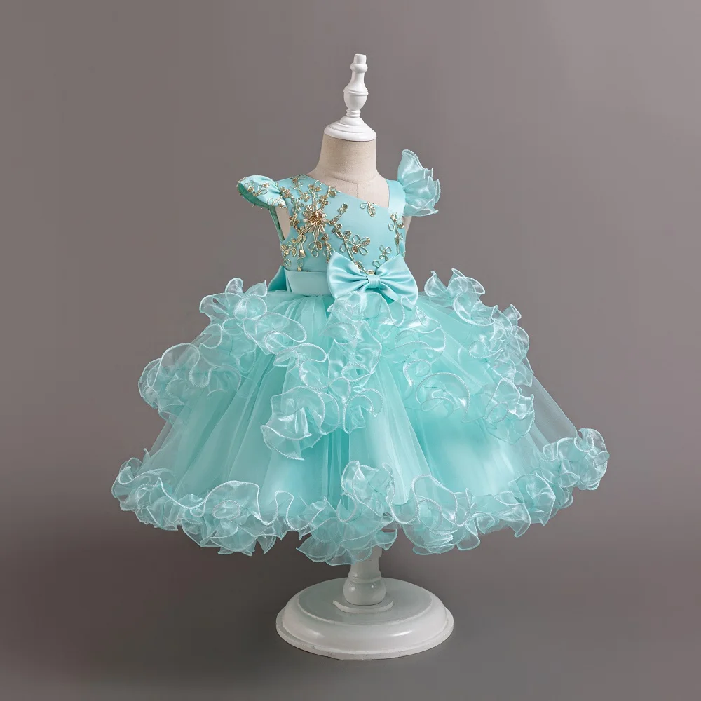 The new net yarn birthday cake pengers dress 3-10 years old girl opening dresses 2024 New Christmas princess skirt