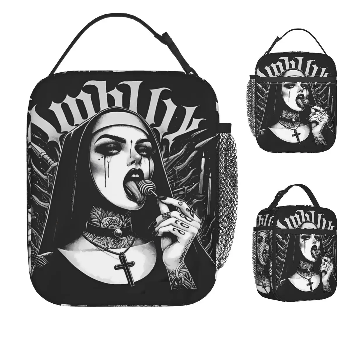 

Satanic Bad Evil Nun Tattoo Lunch Bag For Child Lunch Box Fashion Beach Cooler Bag Portable Insulated Oxford Thermal Lunch Bags