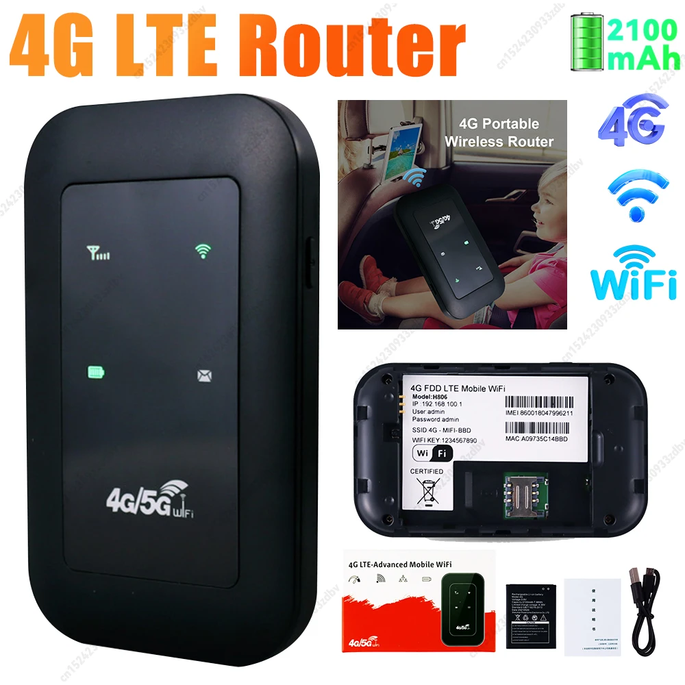 WiFI 4G LTE Router Portable 4G Wireless Router with SIM Card Slot Outdoor Hotspot 150Mbps Pocket WiFi Repeater 2100mAh