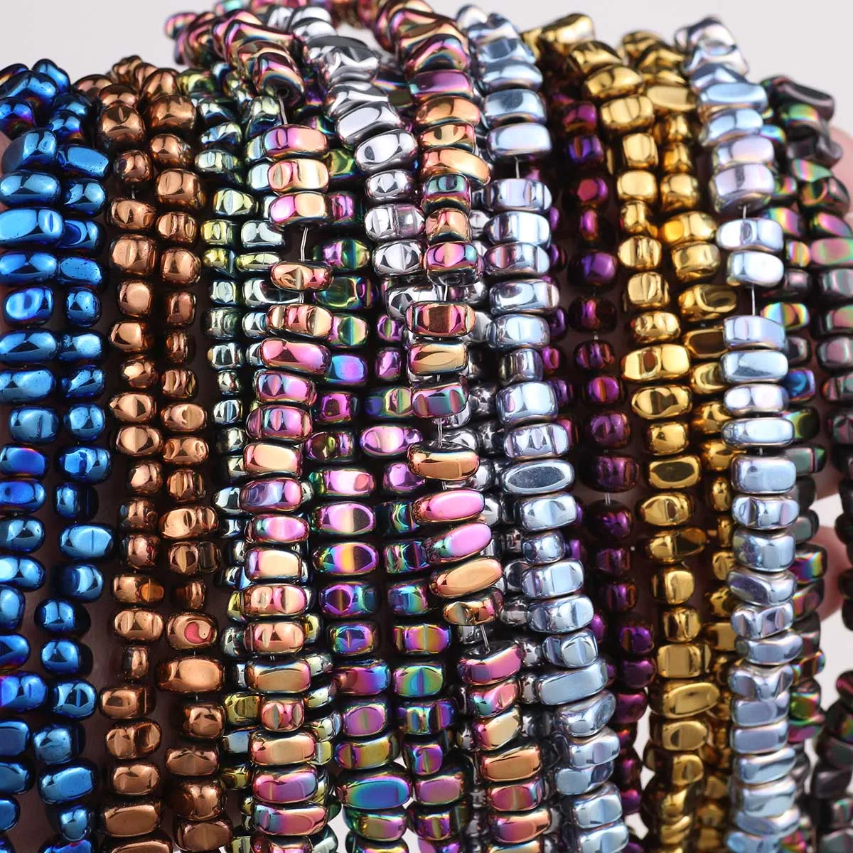 Glossy Plating Coloured Gravel Natural Hematite Stone Spacer Loose Beads For Jewelry Making Charms Bracelet DIY Accessories 10MM
