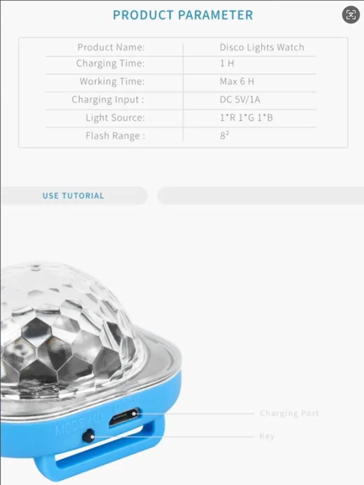 Portable Night Light RGB LED Disco Stage Lights Wearable Sucker Watch Sound Control Ambient Night Lamp for KTV Concert Bar ﻿