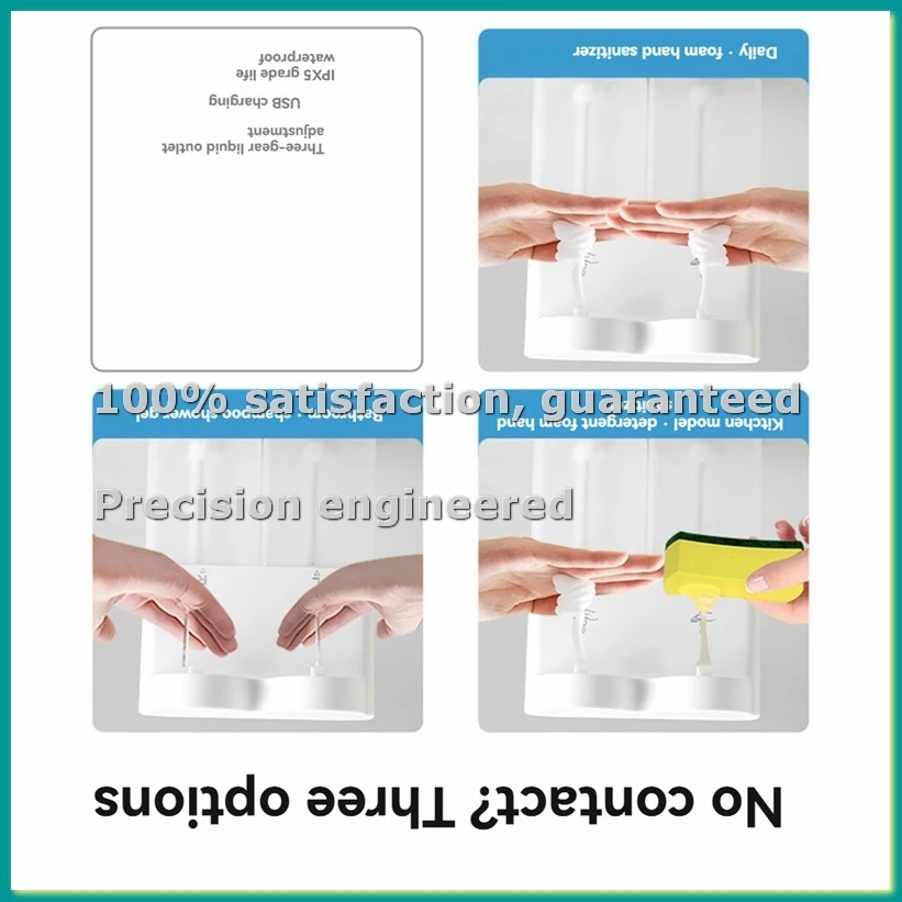 300ML Automatic Sensor Double Soap Dispenser USB Charging Soap Dispenser 3 Level Adjustable Wall Mount for Bathroom,B-A14I