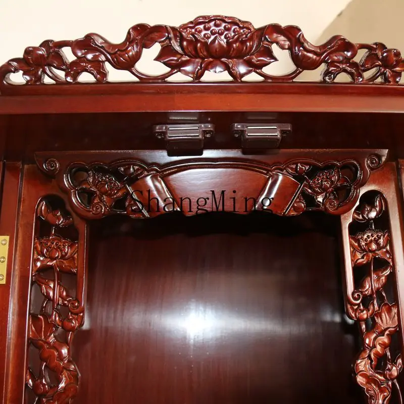 SM household vertical solid wood lotus Buddhist niche hanging cabinet with door Buddhist niche shrine Buddhist cabinet