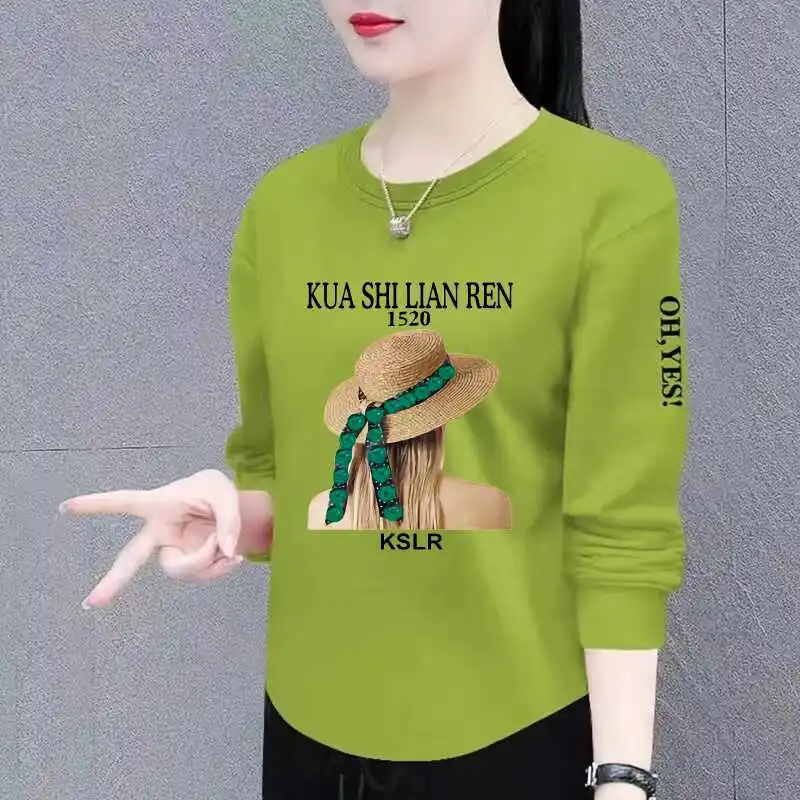 Long Sleeve T-Shirt Women's Base Shirt Inner Wear Top for Middle-Aged And Elderly Polyester Fiber round Neck Commute Style