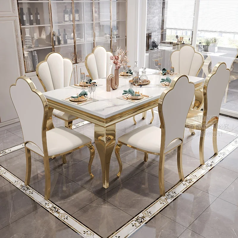 Marble Luxury Dining Table Unique Gold Individual White Italian Dining Table Rectangular Design Mesa Comedor Home Furniture