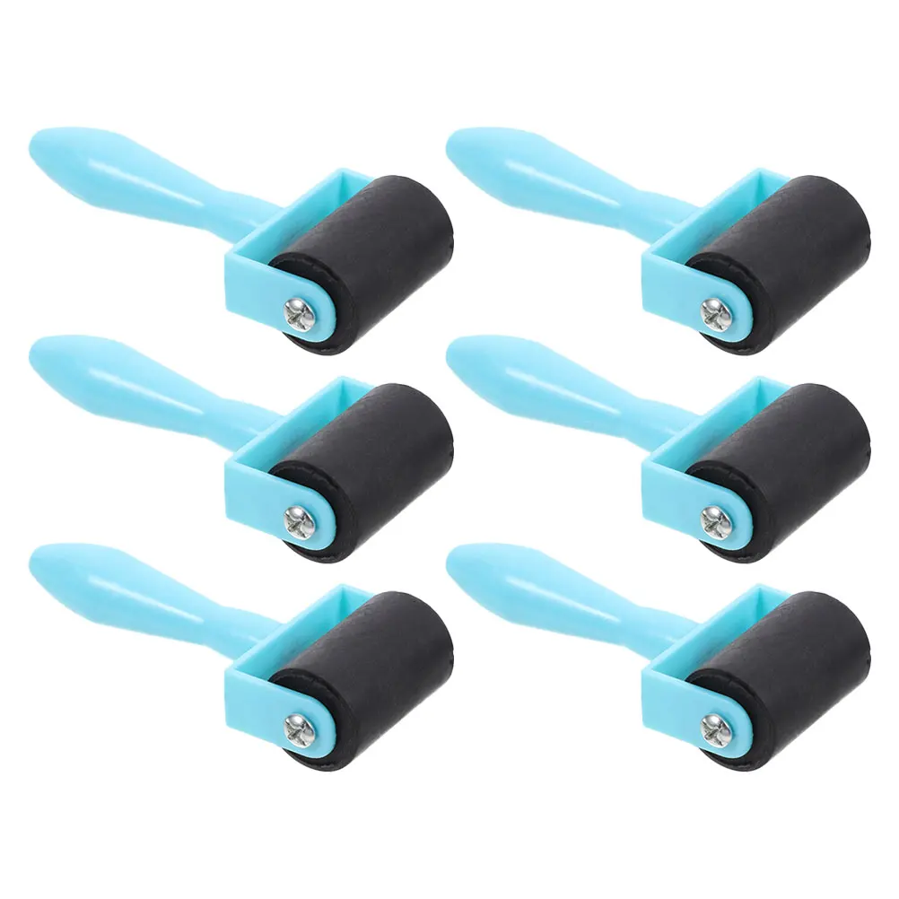 

6Pcs Rubber Printmaking Roller Set Blue Handle Smooth Ink Distribution Craft Glue Applicator Stamping Art Tool