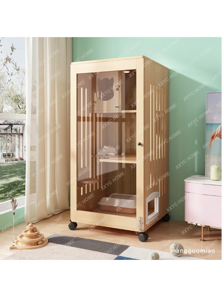 Cat Villa Home Cat Cabinet Solid Wood Cat Cage Double-Layer Cat House Indoor Large Space Cat Room Cat Nest Wooden