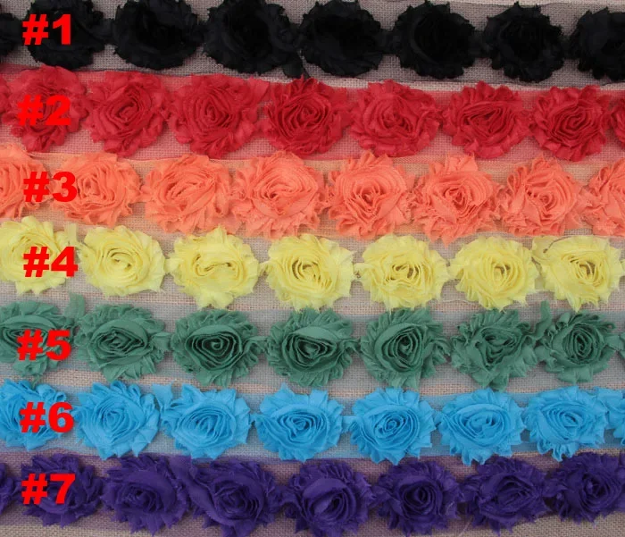 1Yard Cute Shabby Chiffon Chic Flowers Trim Frayed Hair Flower for DIY Baby Girls Headbands Clips Headwear Hair Accessories