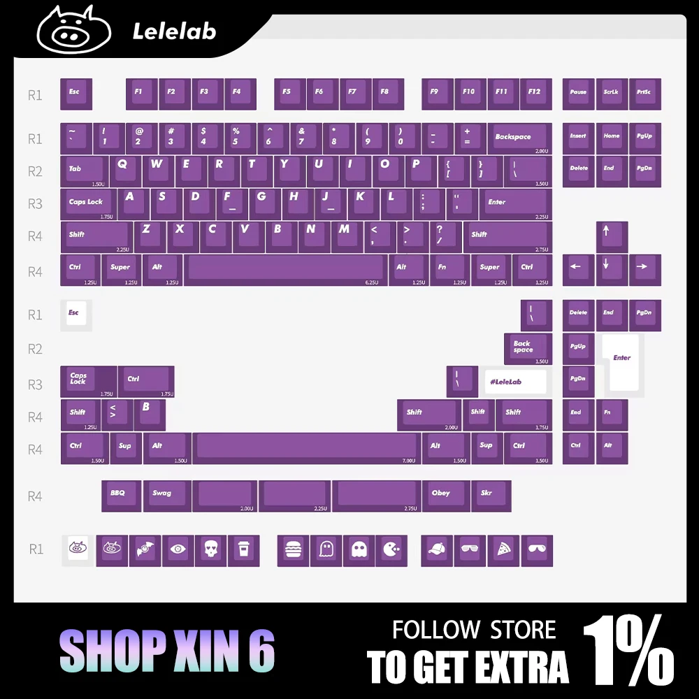 Lelelab SupSup Purple Abs Transparent Keycap for Mechanical Keyboard 138 Keys Keycaps for Melgeek Made68 Pro Wob Rainy75 Gifts