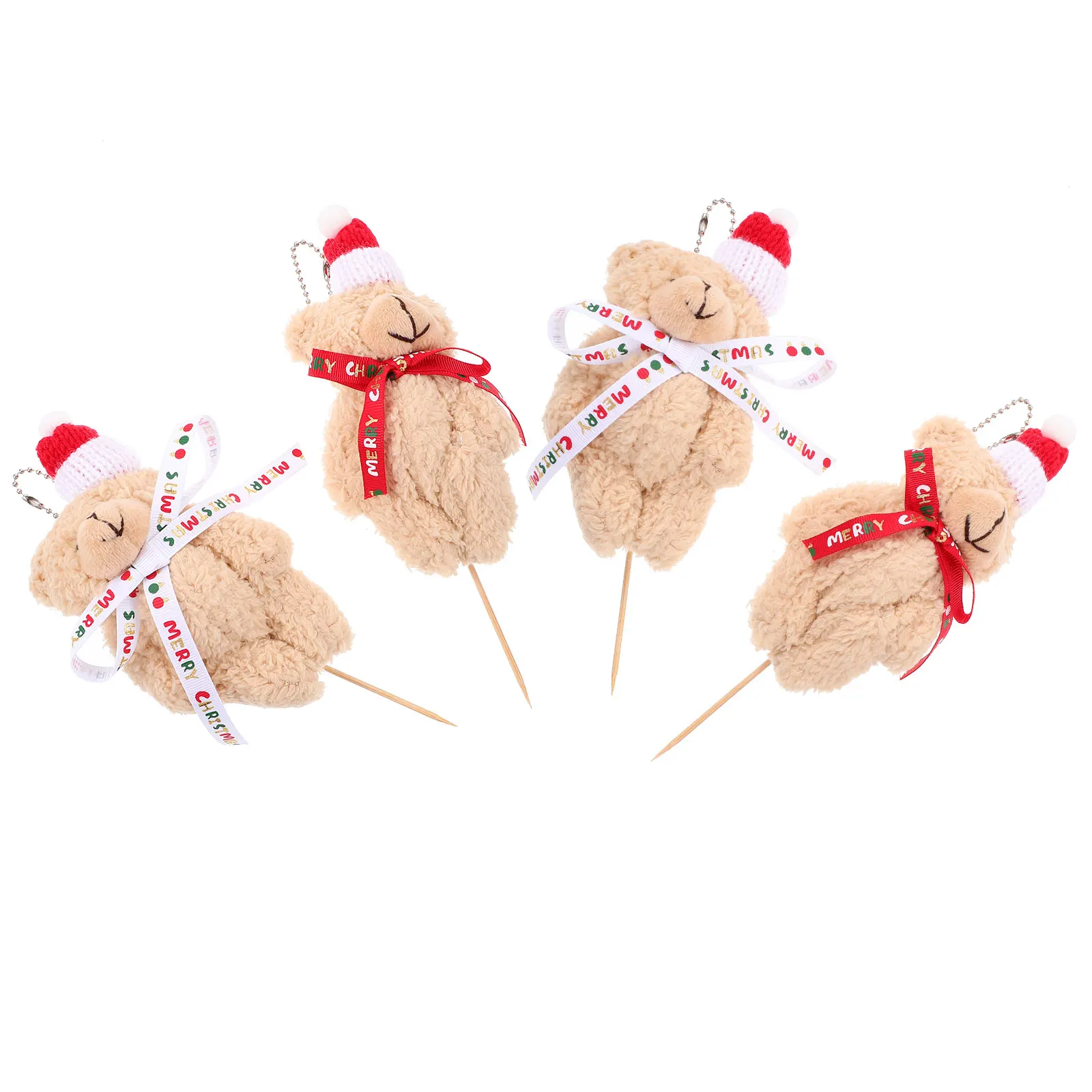 

4pcs Christmas Bear Decoration Pendant Miniature Stuffed Animals Ribbon Holiday Ornaments Christmas Party Favors Small
