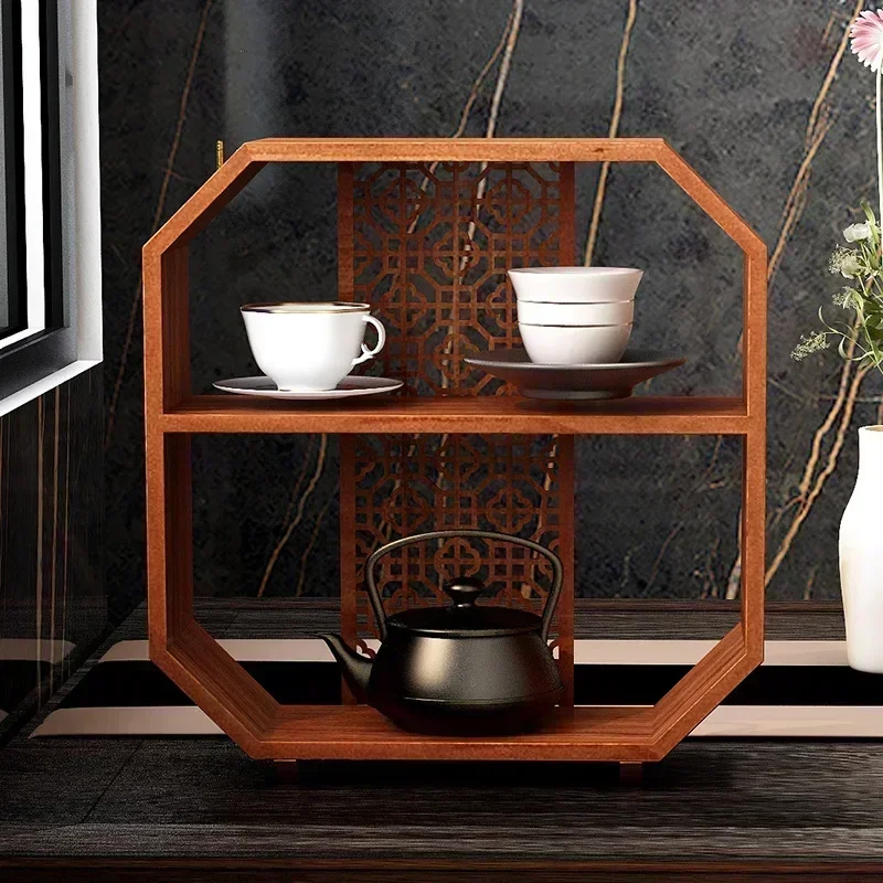 Firm Durable Solid wood Bogu rack hanging wall wooden multi-treasure tea table shelf ornament lattice rack