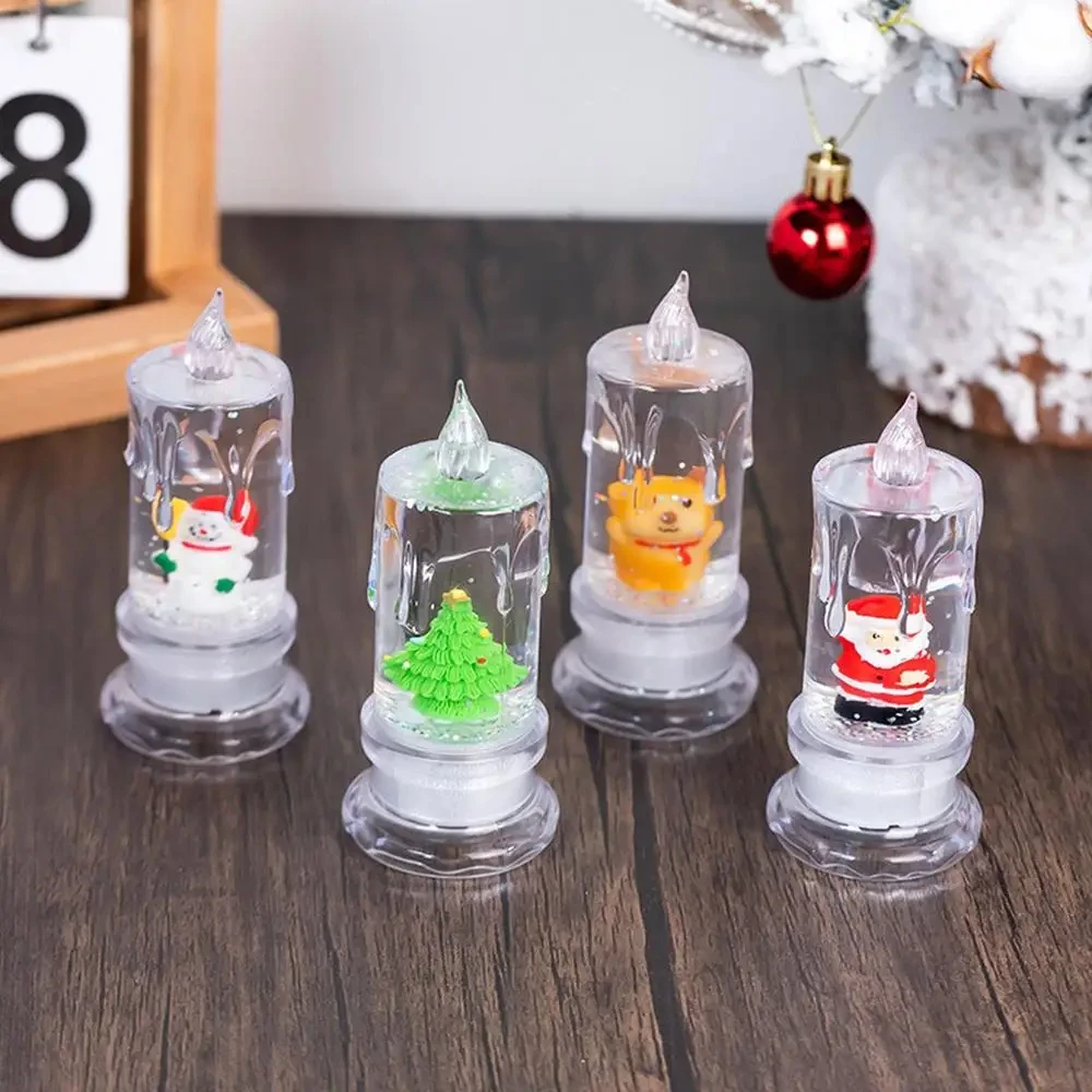 Christmas Water Injection Transparent LED Electronic Candle Snowman Santa Claus Snowflake Night Light Home Decorations Gifts