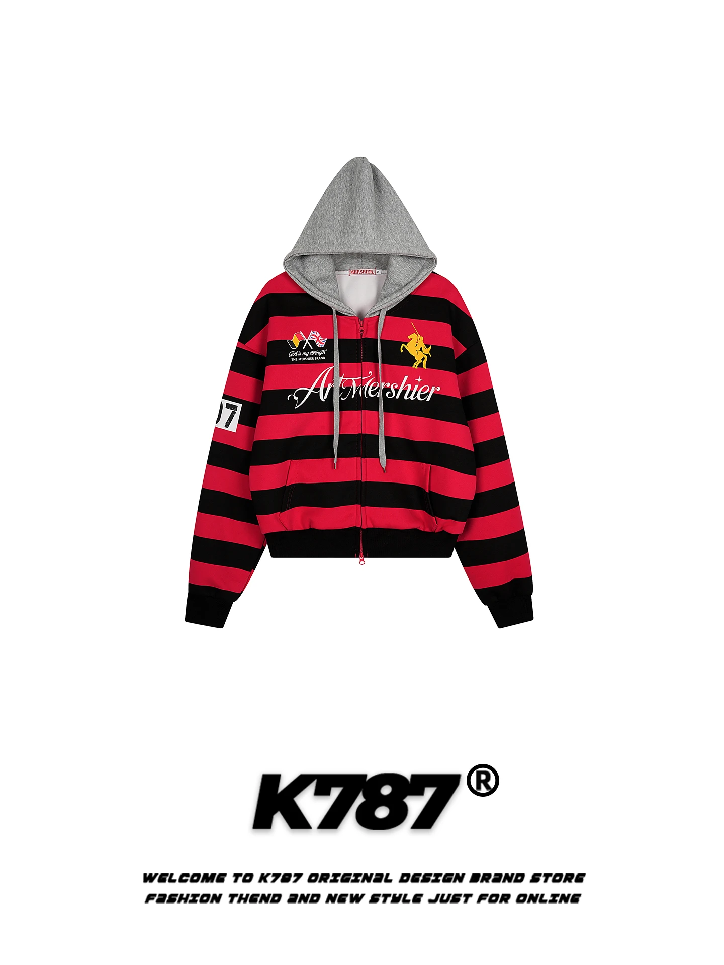 

Куртка-кардиган K787 в американском ретро-стиле с полосками и цветовыми блоками, свободного кроя, повседневная, весенняя, модная, для пар, из хлопка и полиэстера