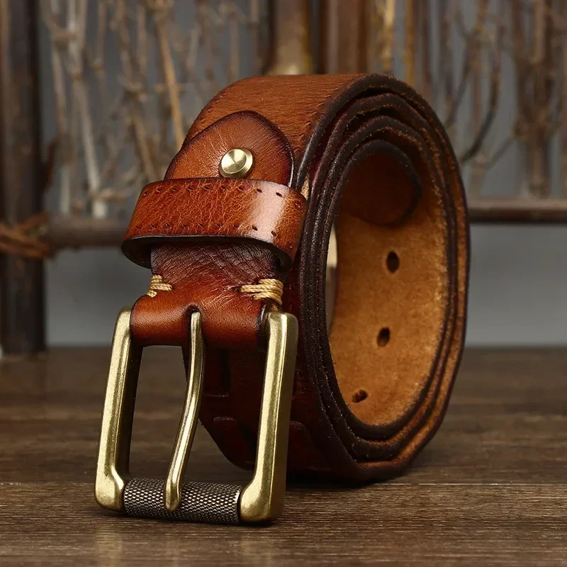 3,8 CM Männer Hohe Qualität Aus Echtem Leder Gürtel Luxus Messing Pin Schnalle Braid Gürtel Reines Rindsleder Vintage Armband Männliche Jeans für Mann
