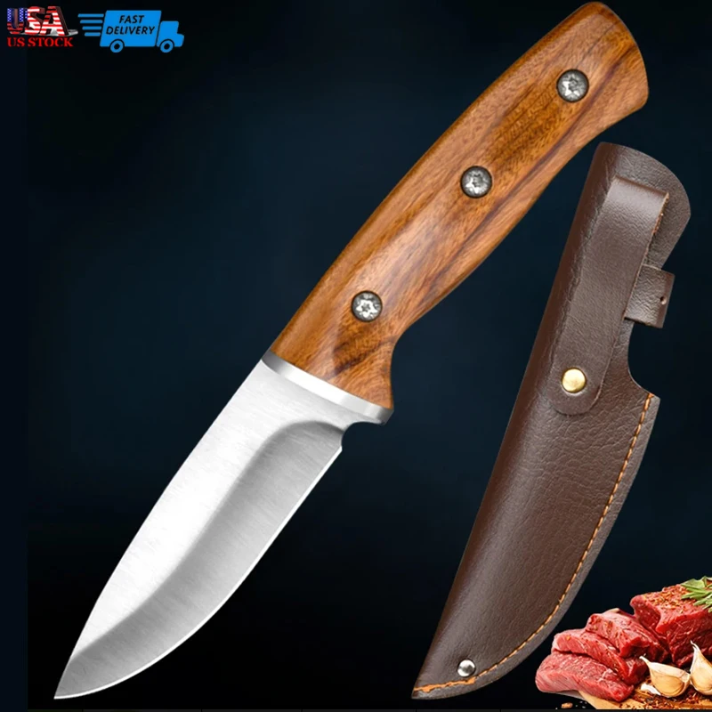 Stainless Steel Knife Wood Handle Drawing Process High Hardness Kitchen Hand Meat Knife Fruit Sharp Knife with Nylon Cover