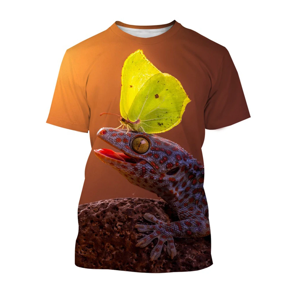 Reptile Gecko 3D Printed Summer Men\'s Round Neck T-shirt Casual Short Sleeve Oversized Pullover Fashion Tee Tops Men Clothing