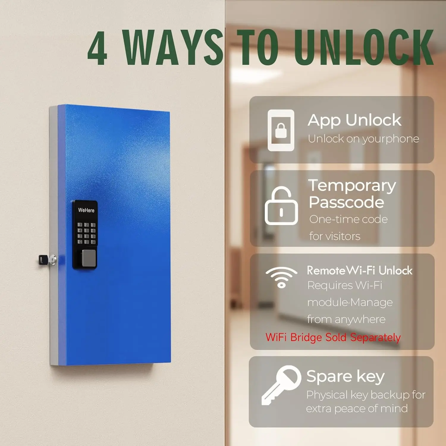 WeHere 48 Key Lock Box, Intelligent Wall Mounted Key Storage Cabinet,OTP/APP Bluetooth/fixed Code Unlocking Key Management Safe