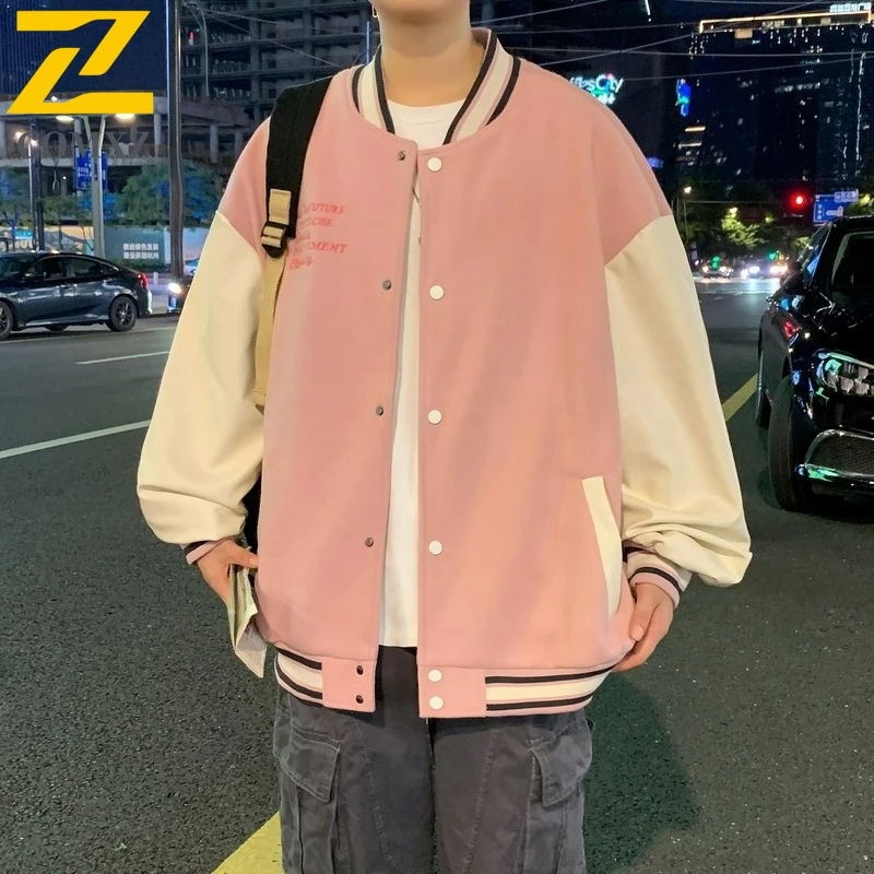 COMXZ Autumn Mens Jacket Trendy High Street Baseball Jacket Loose Fit Versatile Coat Minimalist Embroidery Casual Outerwear​