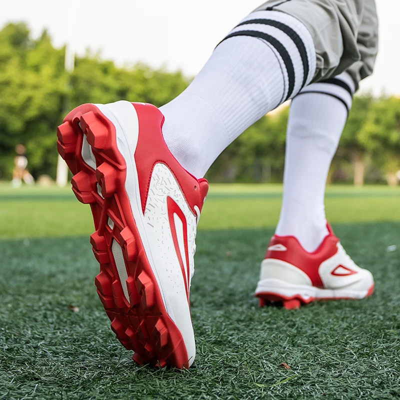 Sepatu bisbol anak-anak pria, sneaker latihan Softball antiselip bernapas ukuran besar kulit luar ruangan