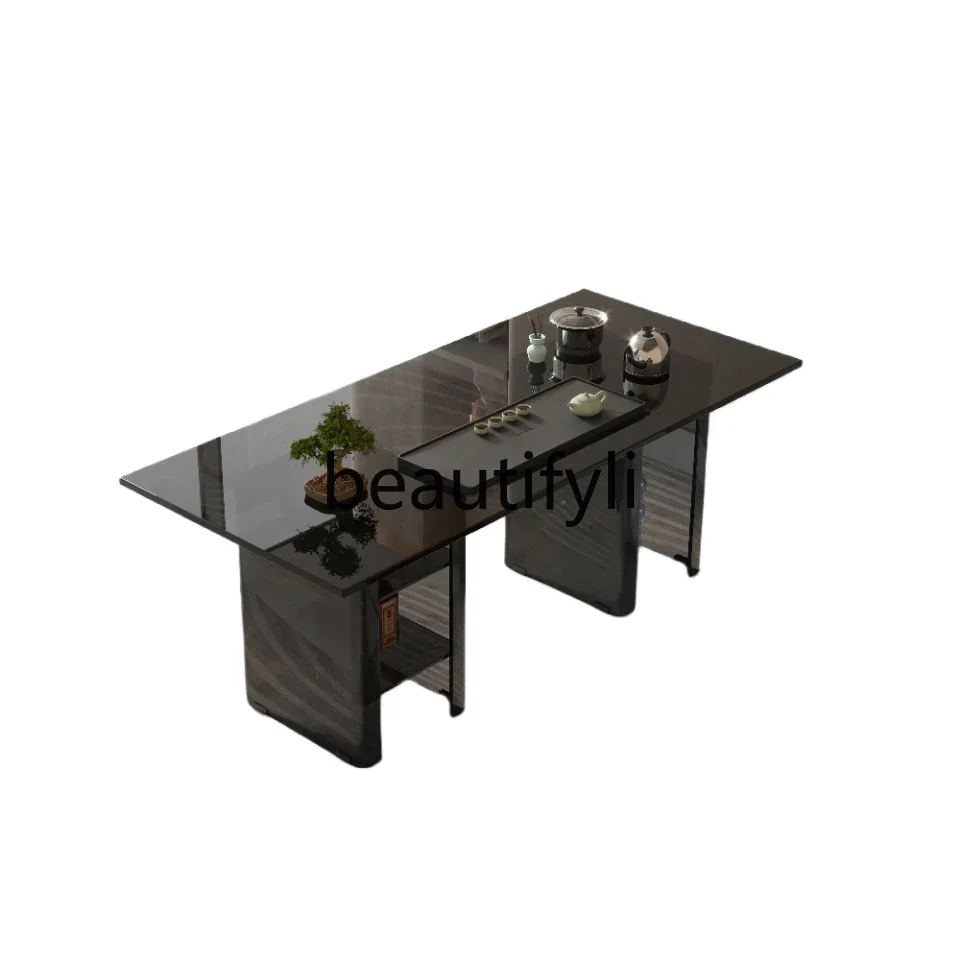 

Villa wabi-sabi tea table balcony minimalist tempered glass tea table office kung fu tea table