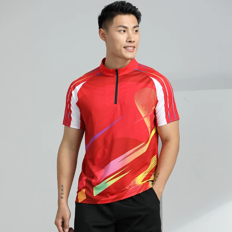 New Badminton T-shirts Men Tennis Short Sleeve Table Tee Fashion Printed Running Fitness Training Tee Casual Quick Dry Jerseys