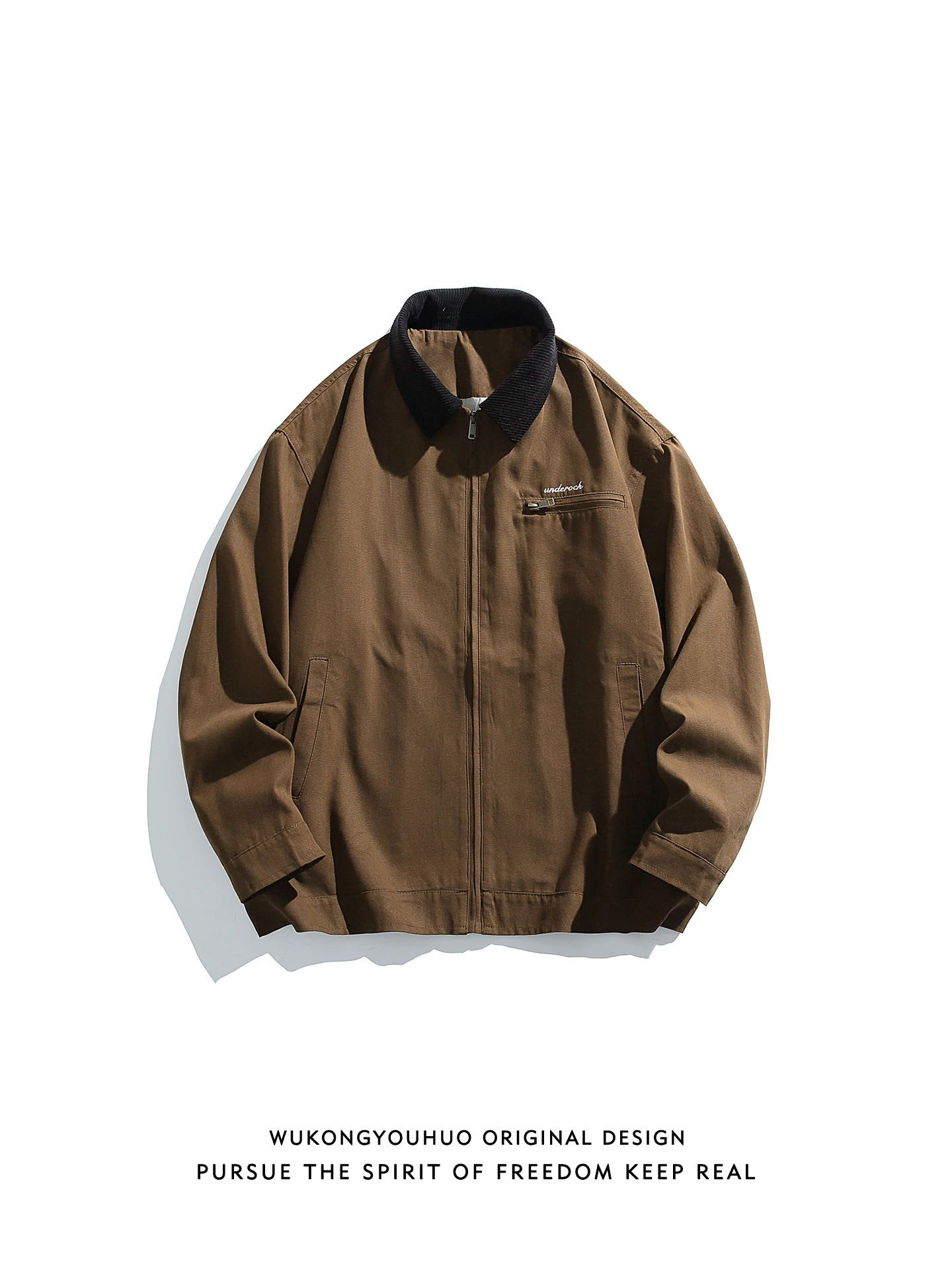 

Retro Contrast Color Collar Work Jaet Loose Casual ex Spring Outerwear Youth ular Sle Zipper Closure Long Sve