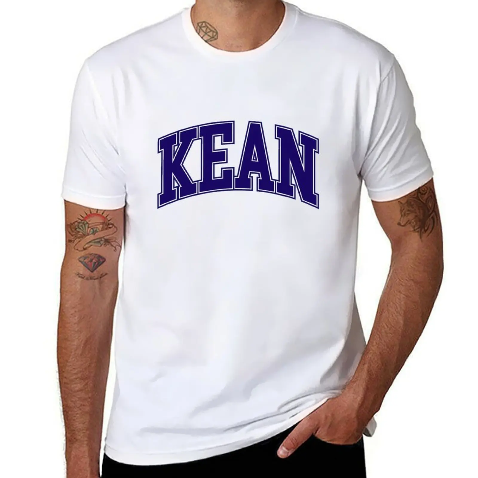 

kean - college font curved T-Shirt t shirts for man slim fit t shirts for man pack white T-Shirt