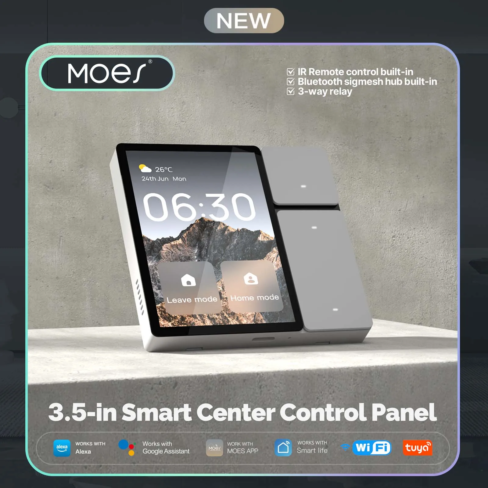 

MOES Tuya WiFi Smart Control Panel 3.5" Touch Screen, 3 Relays & Buttons, IR Remote, Bluetooth Sigmesh Hub, Home Automation