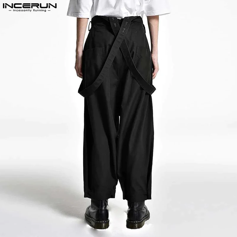 2023 Men Jumpsuits Solid Oversize Korean Sleeveless Streetwear Straps Rompers Fashion Casual Men Wide Leg Overalls S-5XL INCERUN