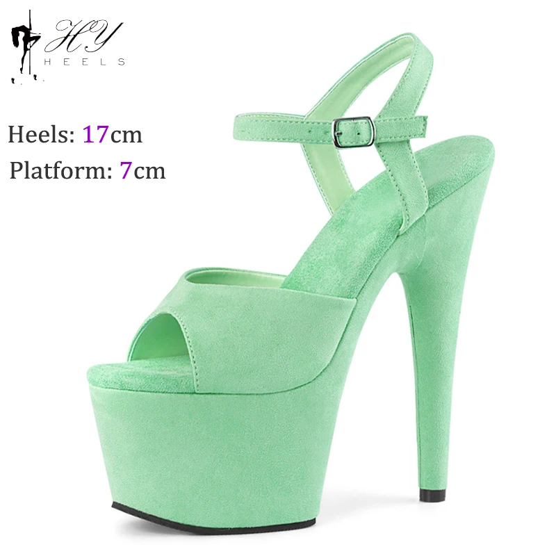 Green Suede 17cm Super High Pole Dance Party High Heels Sandals Platform Wedding Party Peep Toe Stripper Shoes