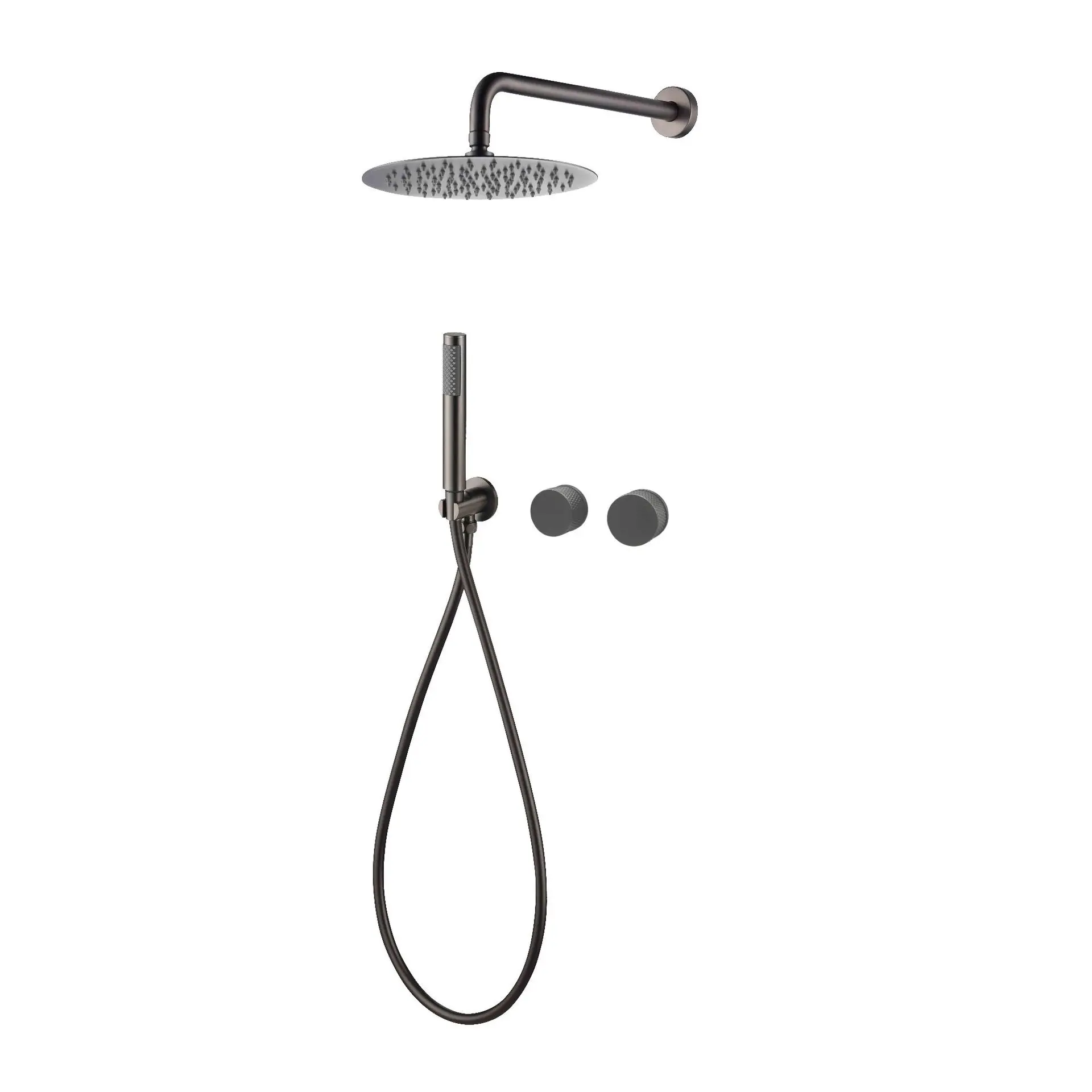 Brass Concealed Wall Mounted Gun Gray Luxury Bathroom Shower Faucet Kit Bath Tap With Hand Shower Embedded Shower Faucet Set