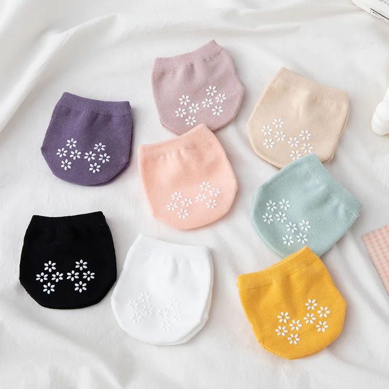 Chaussettes demi-remorque coordonnantes pour femmes, chaussettes en coton, pantoufles demi-orteils, fines, invisibles, avant-pied, été