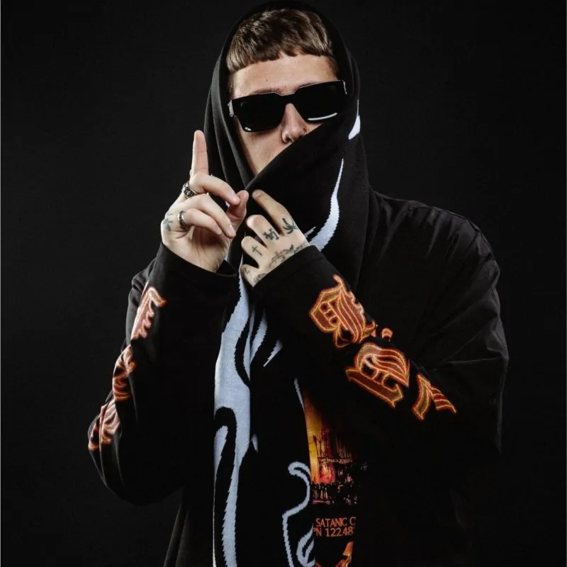 Inverno Donna Sciarpe di lavoro a maglia Satan Club Grafica Harajuku Hip Hop Uomo Unisex Scialle caldo Sciarpe Gotico Kpop Y2K Sciarpa streetwear